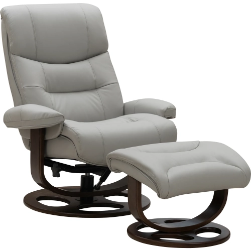 Leonard Swivel Pedestal Recliner with Ottoman in Knox Chromium Gray Top-Grain Leather